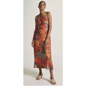 Farm Rio x Anthropologie Tropical Toucan Halter Maxi Dress L